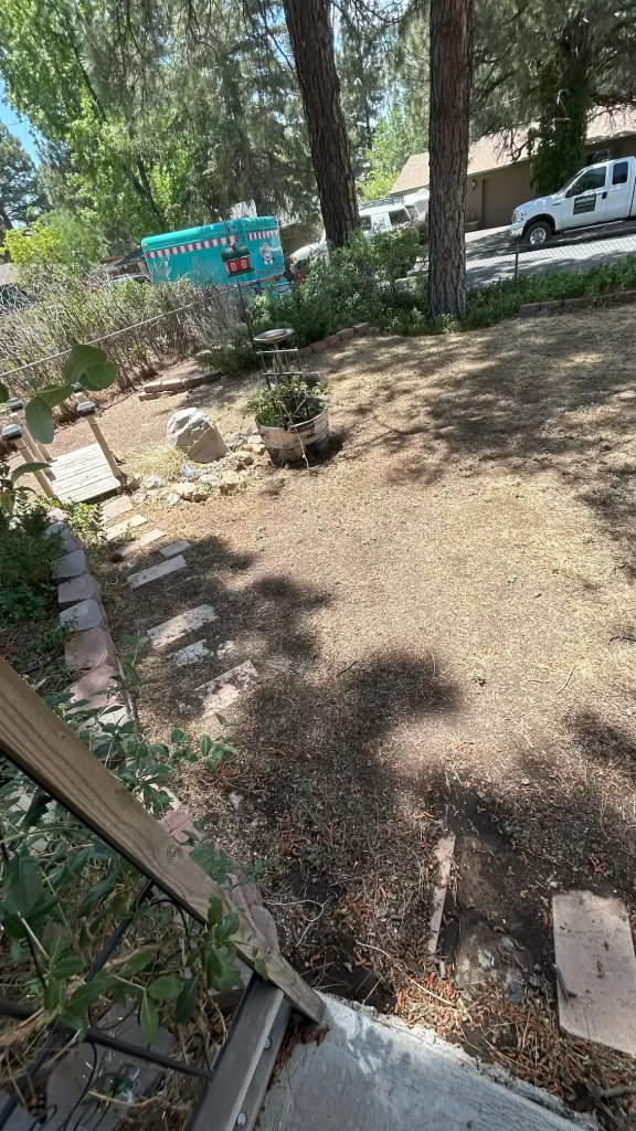 Front yard before sod installation as part of a  Flagstaff landscaping project by Ponderosa Pathways