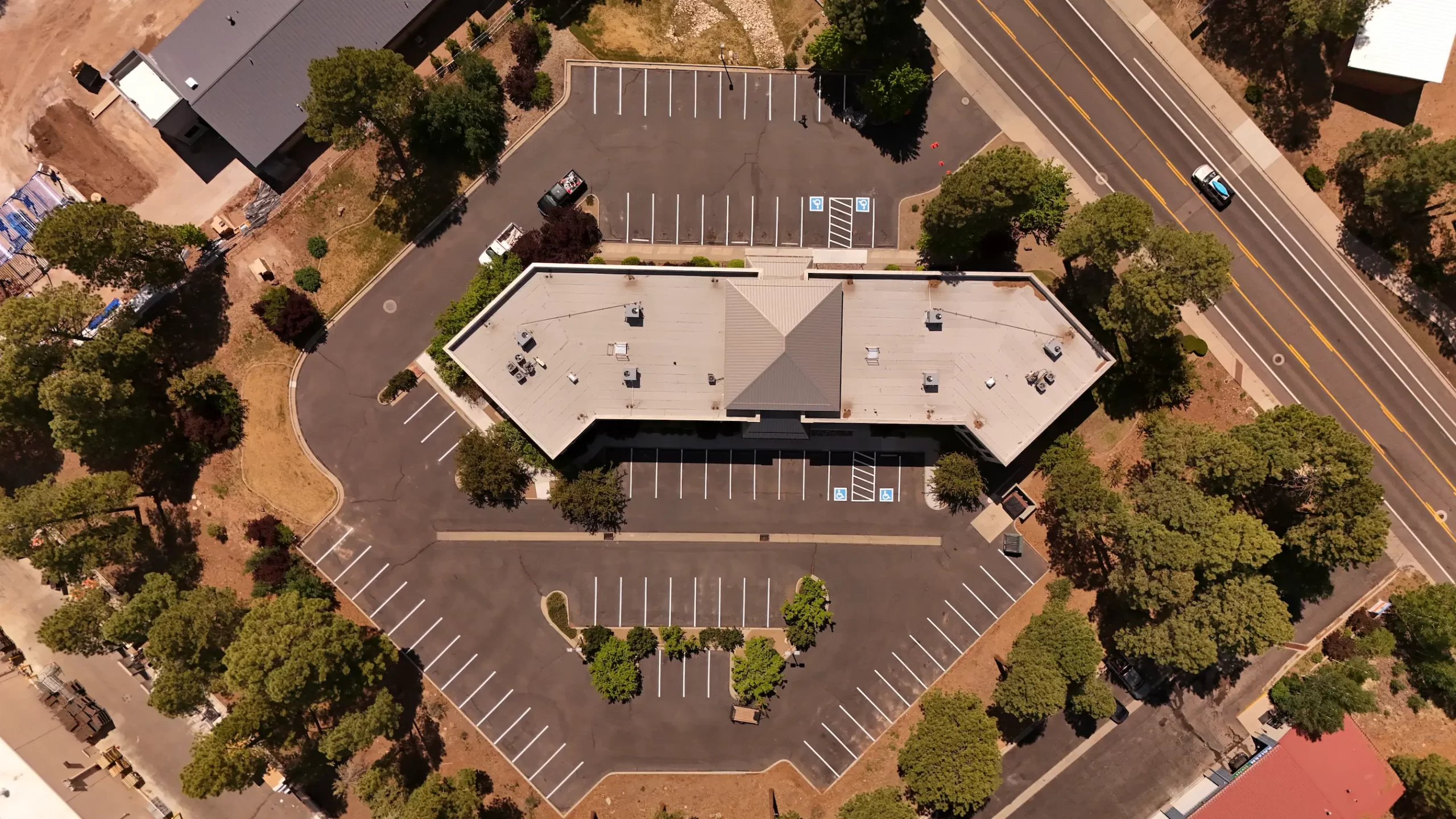 Freshly painted parking lot stripes in flagstaff arizona painted by ponderosa pathways
