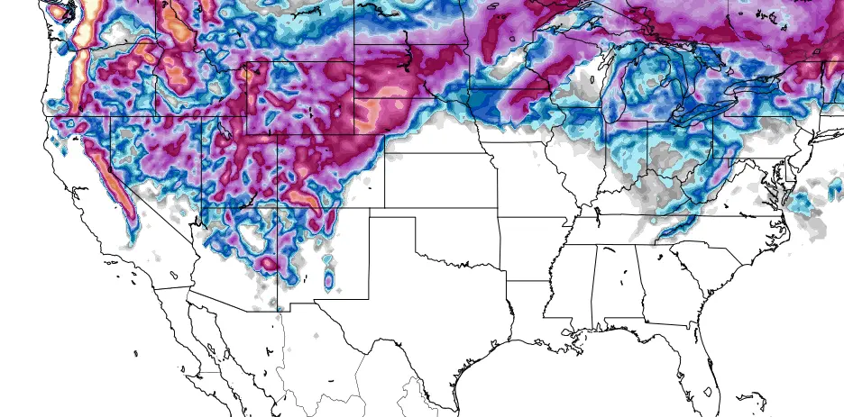 Map of Flagstaff showing higher snow chances over the Peaks