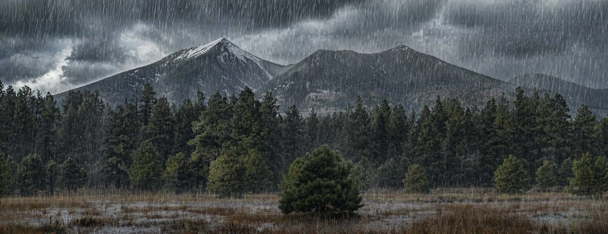 Dark storm clouds gathering over the San Francisco Peaks above Flagstaff, Arizona during a monsoon thunderstorm