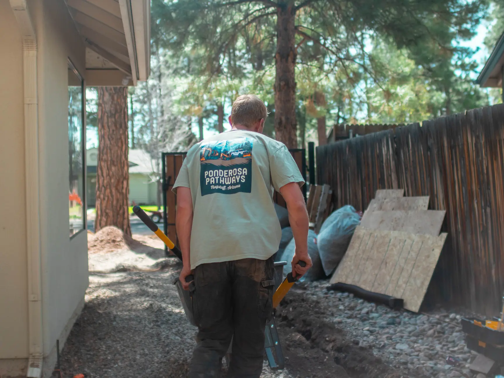 Ponderosa Pathways crew installing a Flagstaff landscaping project
